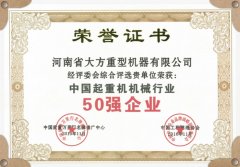 中国起重机机械行业50强证书